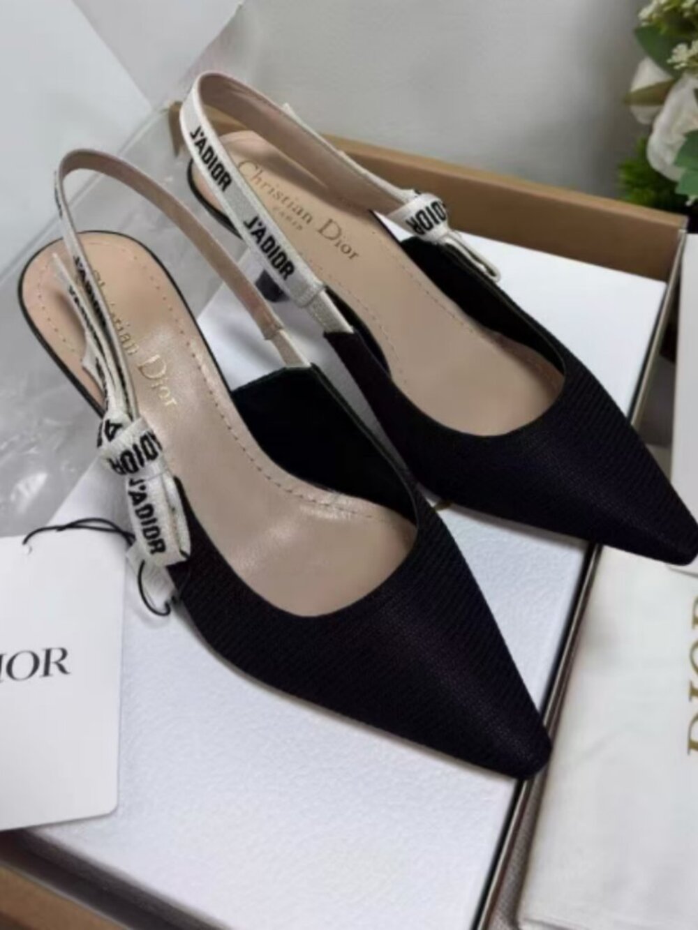 Dior Logo Ribbon Slingback Pumps